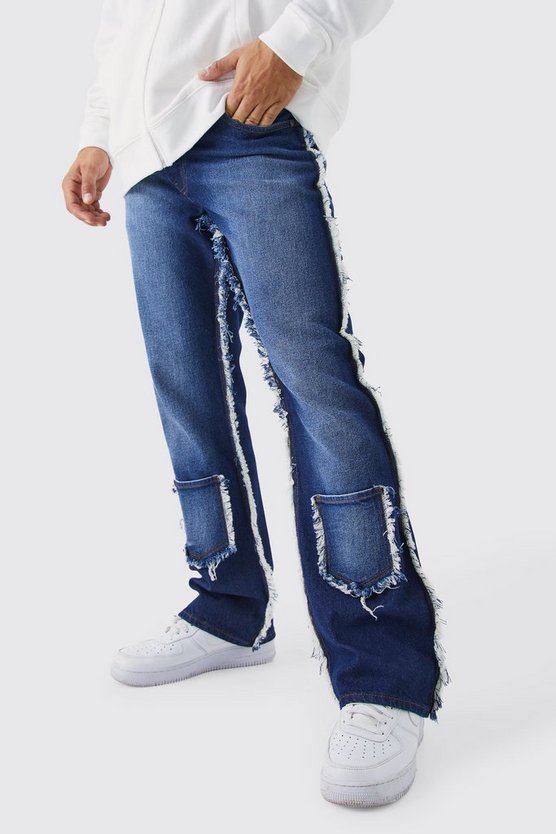 Lockere Schlagjeans mit ausgefranstem Saum