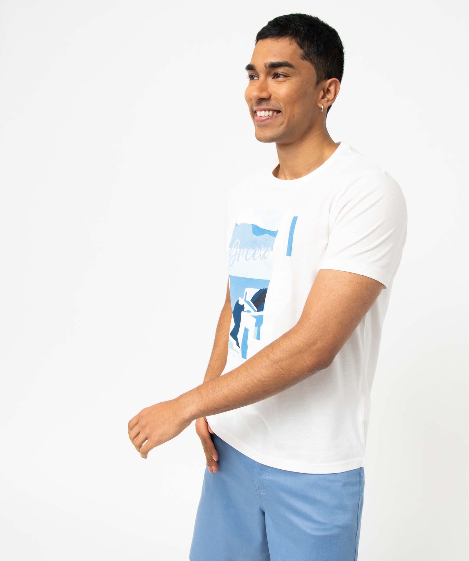 Tee-shirt homme à manches courtes à motif estival blanc | GEMO