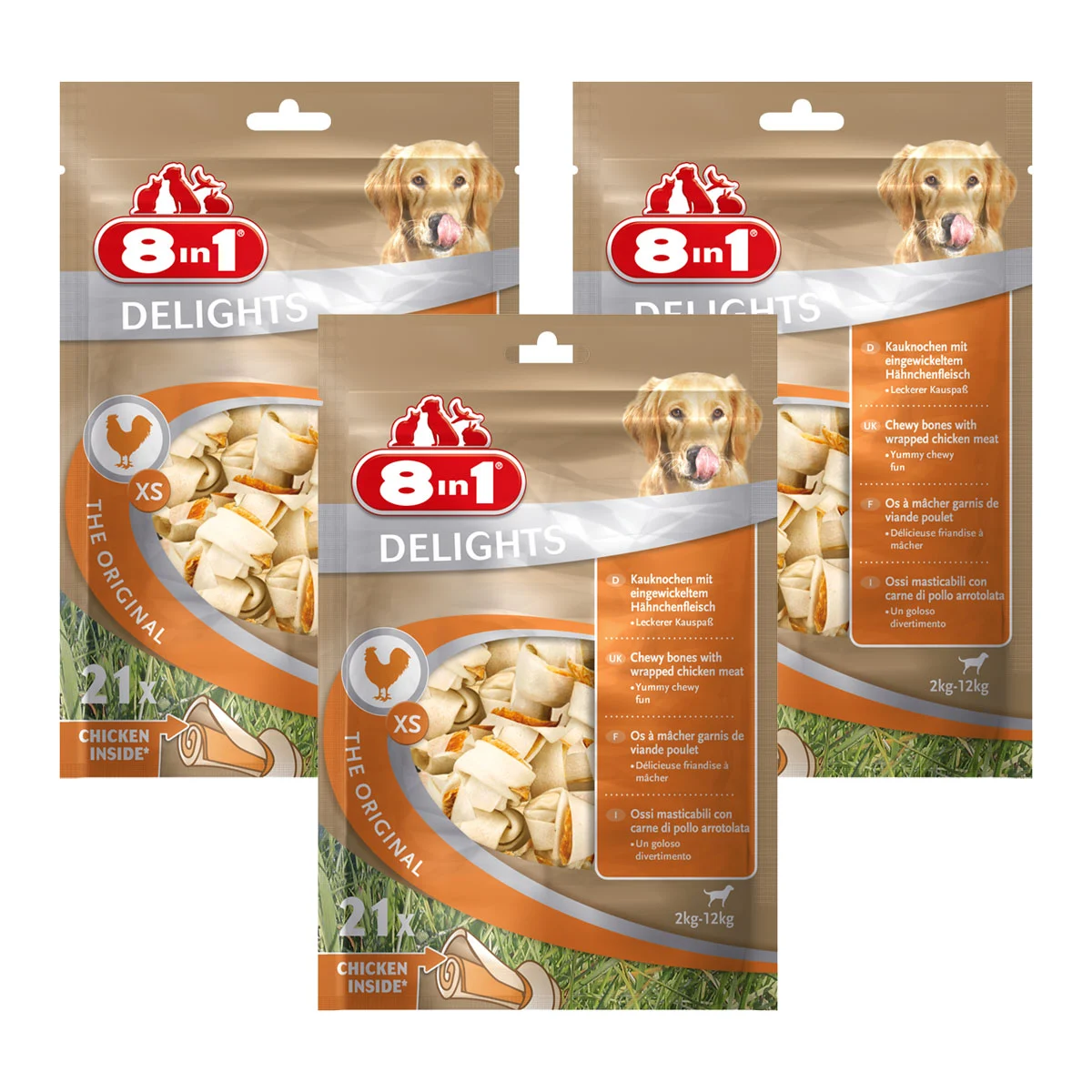 8in1 Hundesnacks Delights Kauknochen Huhn im Beutel bei ZooRoyal
