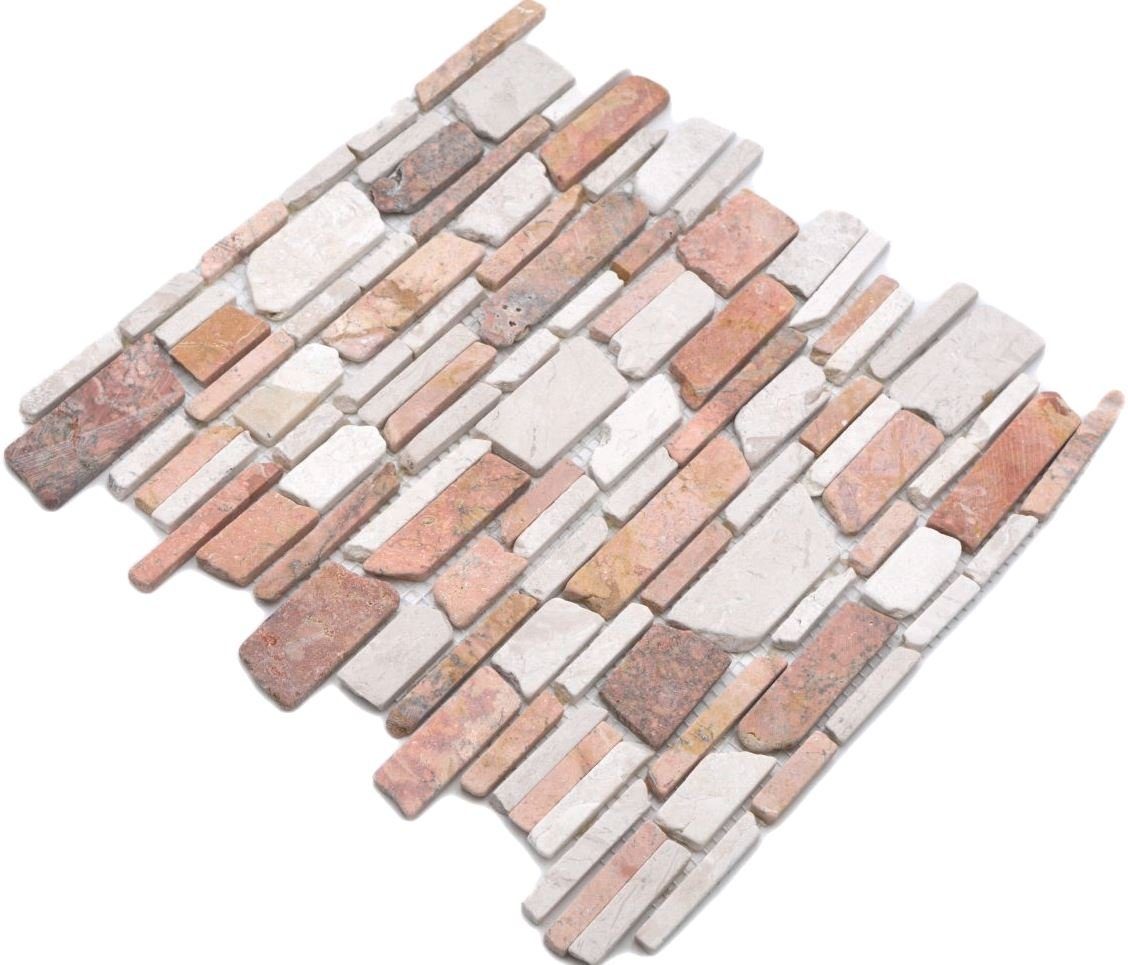 Mosani Bodenfliese Rechteckiges Marmormosaik Mosaikfliesen mix beige rot matt