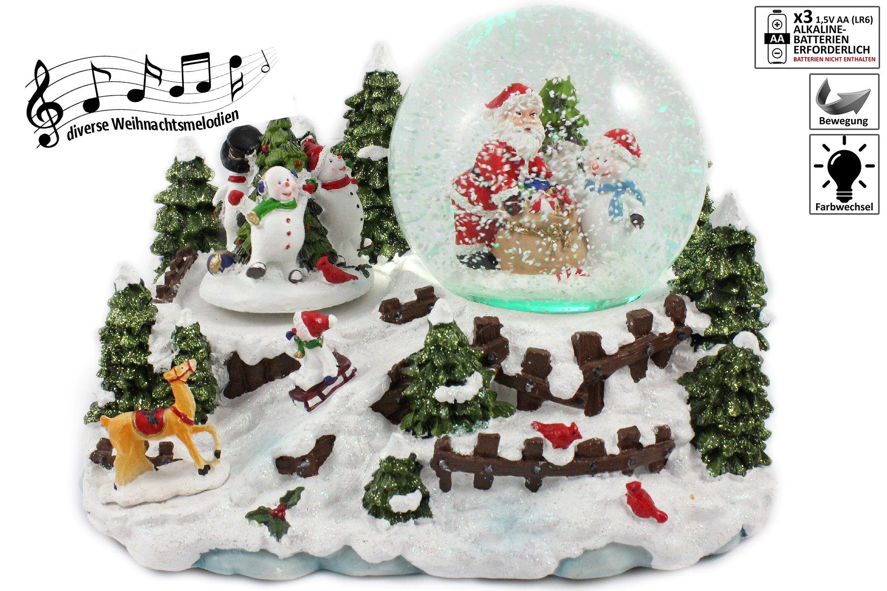 ELLUG Schneekugel Schneekugel/Spieluhr 100mm, drehende Schneemänner, Licht, Schneeantrieb, weihnachtliche Musik 14cm Weihnachten weihnachtlich Winter Winterlandschaft