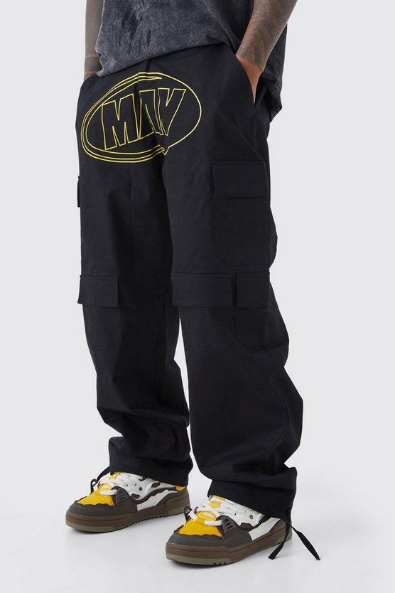 Lockere Ripstop Cargo-Hose mit Man-Print