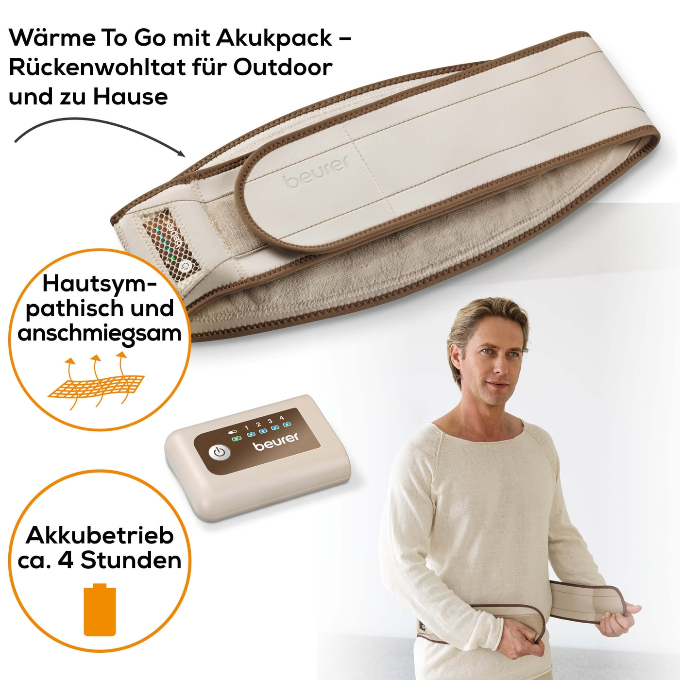 Beurer mobiler Wärmegürtel HK 72 Akku-Wärmegürtel für den Rücken mit Akku - perfekt für unterwegs