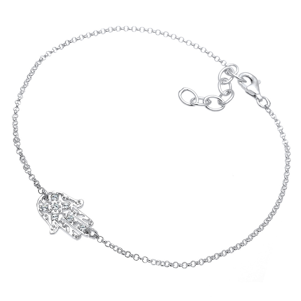 Elli Elli Bracelet de Cheville Symbol Hand der Fatima Kristalle 925 Silber Bijoux