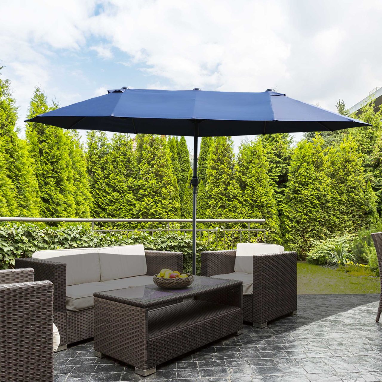 Outsunny Doppelsonnenschirm Gartenschirm Marktschirm mit Handkurbel 460 x 270 cm