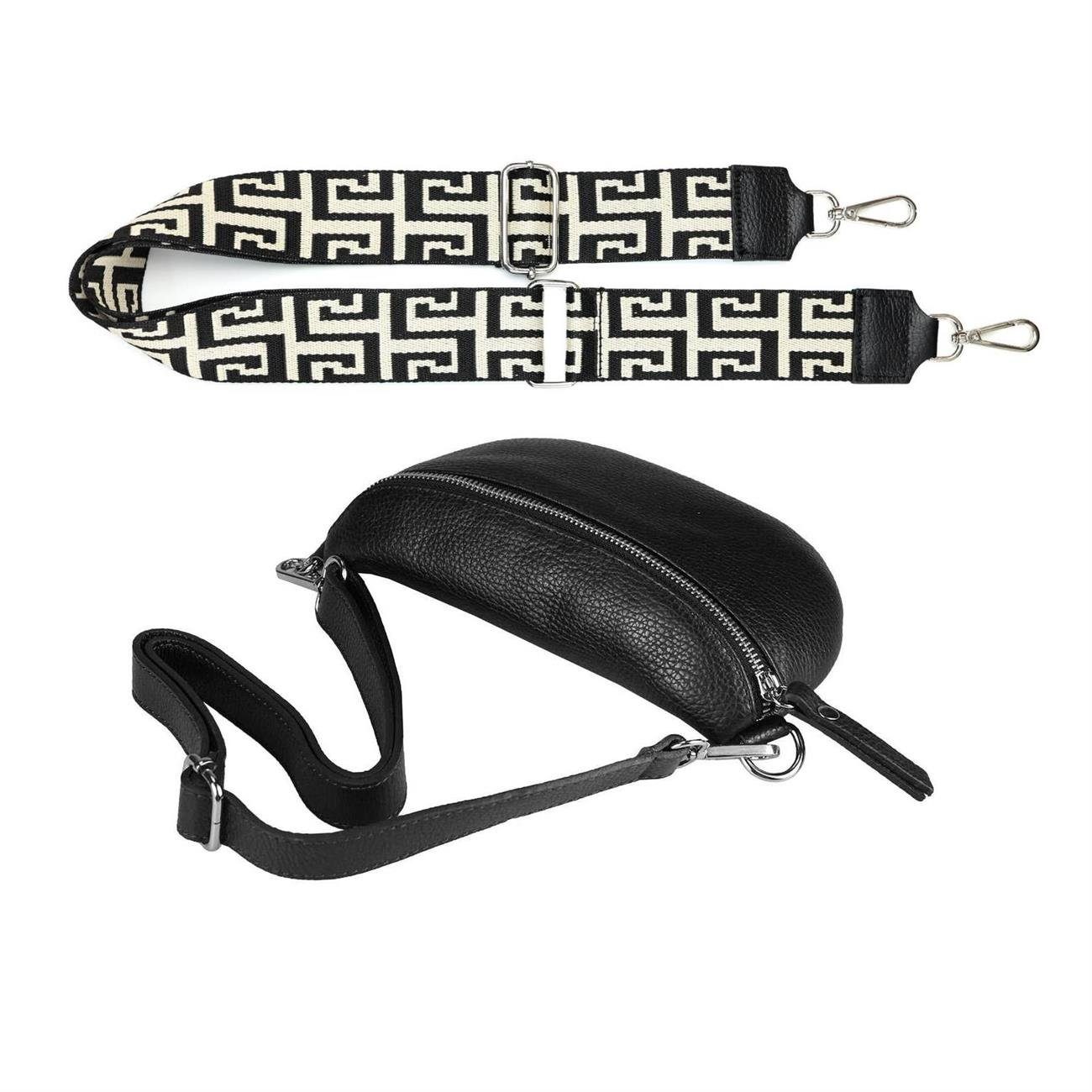 ITALYSHOP24 Bauchtasche Made in Italy Damen Leder Gürteltasche Hüfttasche Brusttasche Bodybag (Spar-Set aus einer Tasche mit dem Ledergurt und einem breitem Stoffgurt/Umhängeband), 1 Tasche & 2 Gurte, Schultertasche, Umhängetasche mit 2 Schulterrieme