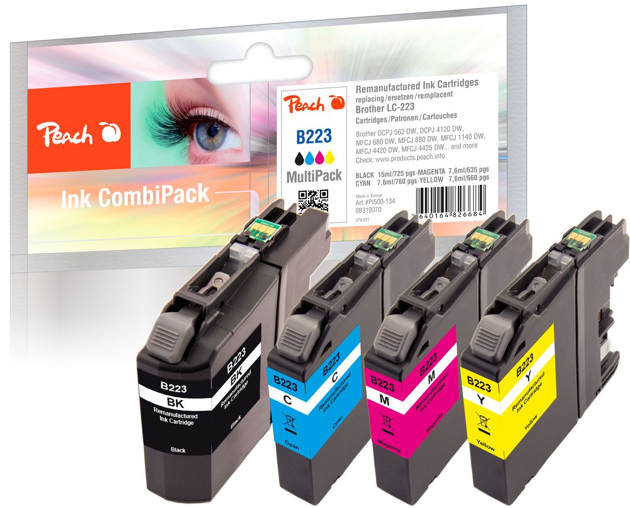 Peach Spar Pack Tintenpatronen ersetzt Brother LC-223VALBP