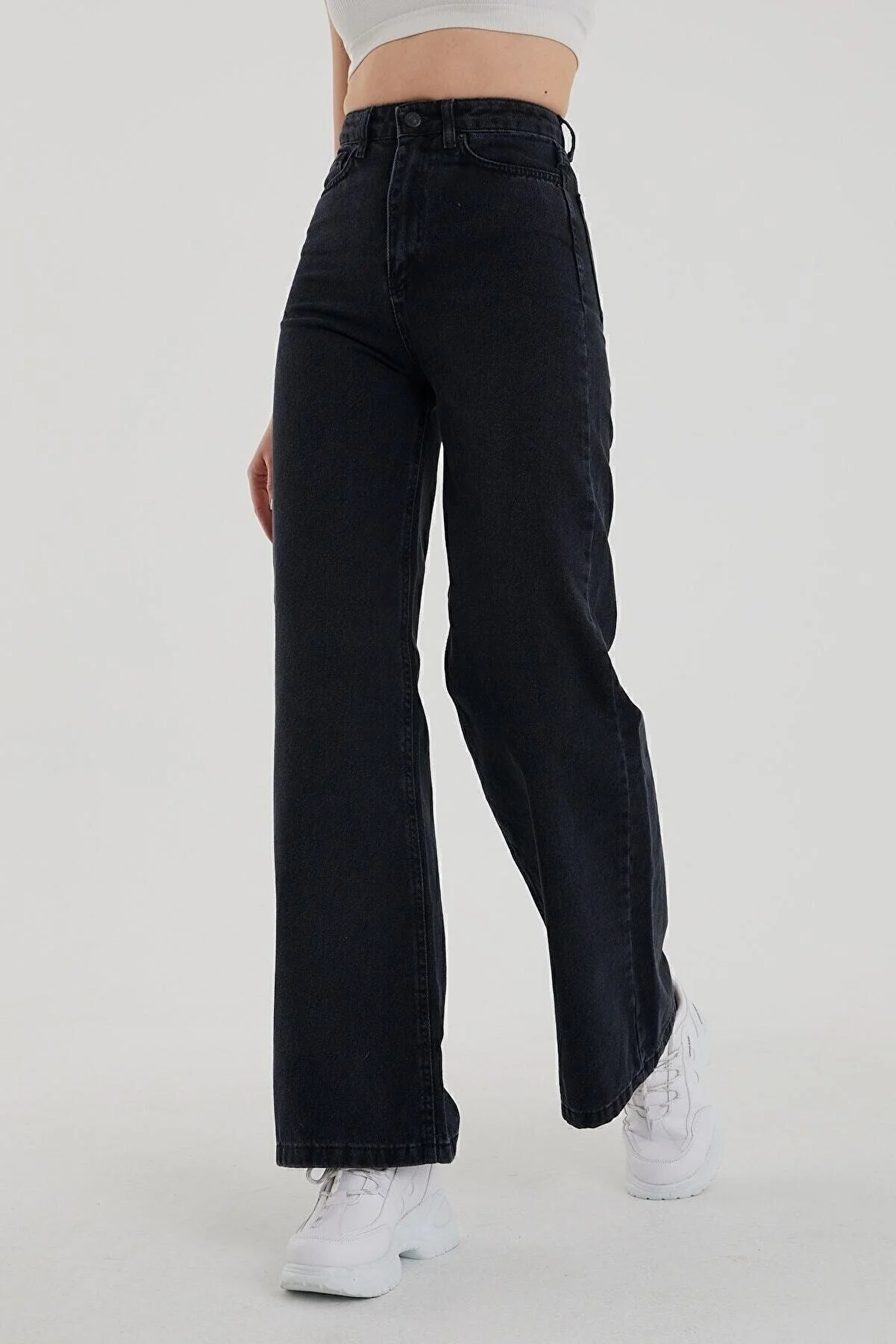 Livik  Schwarze Jeanshose für Damen mit hoher Taille und lockerem Bein, Denim, Lvk-001040a