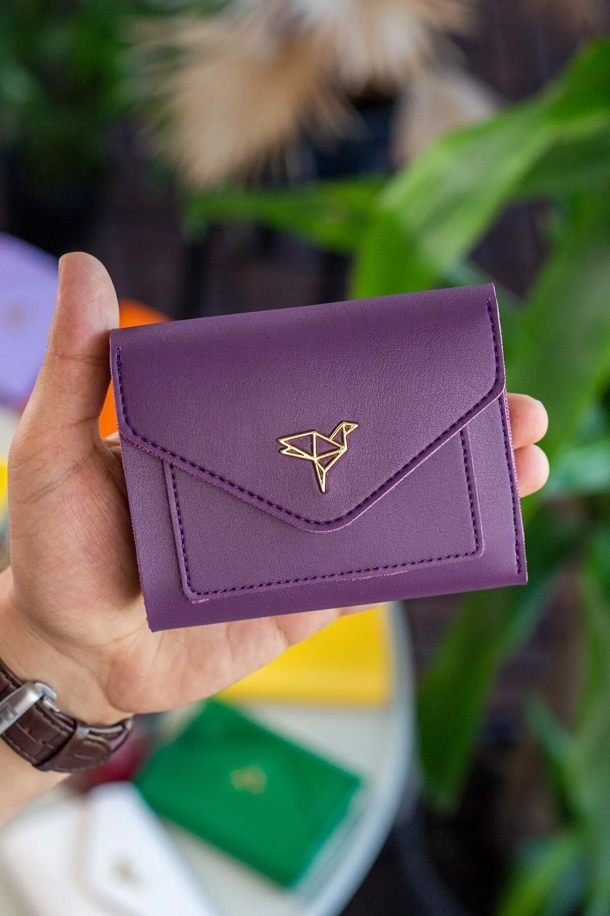Garbalia  Columbia Damen-Geldbörse Mini Plum aus veganem Leder mit Münzfach und losem Kartenhalter