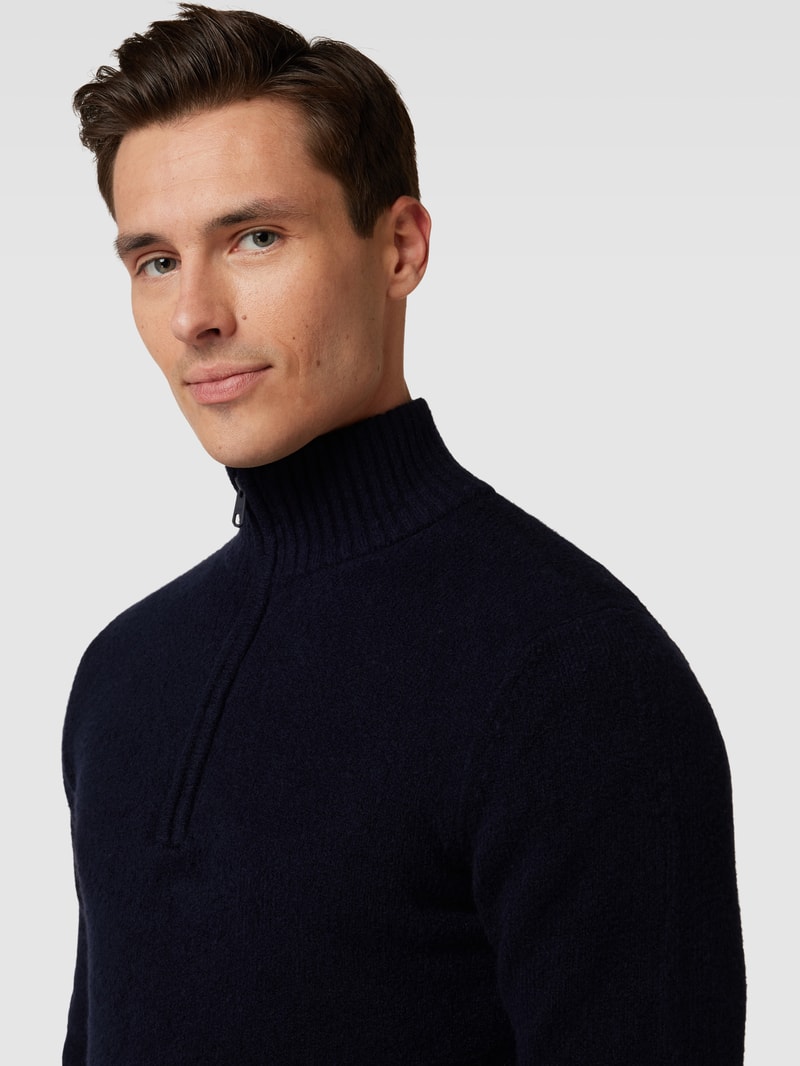 Strickpullover mit Troyer-Kragen Modell 'Luca' in dunkelblau