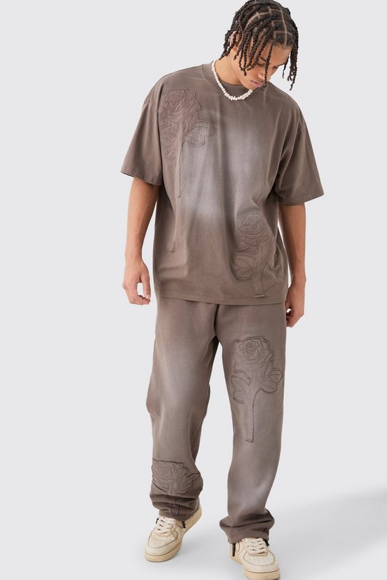 Oversize Trainingsanzug mit Rosen-Stickerei