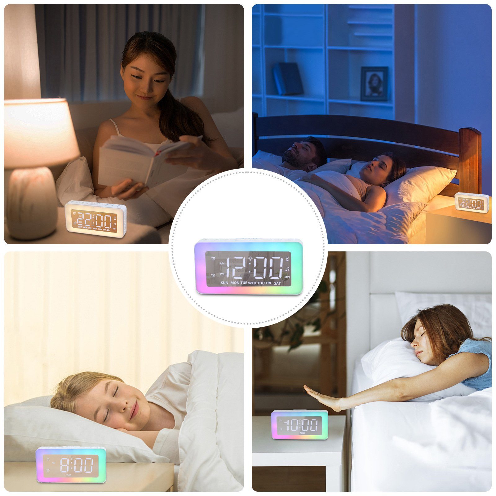 Bedee Wecker Wecker digital mit 2 Wecker Laut für Tiefschläfer mit Licht,Timer Nachttischwecker mit Großer LED Anzeige,dimmbare Helligkeit