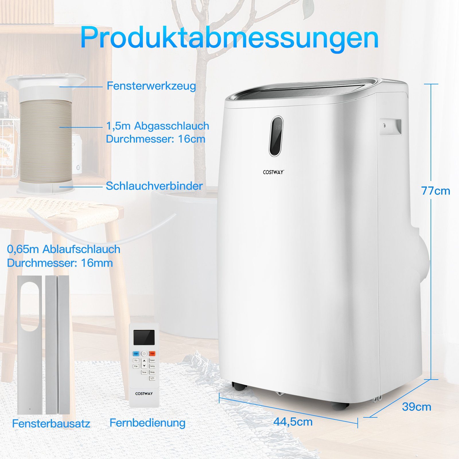 COSTWAY 4-in-1-Klimagerät, Heizlüfter 3,2 kW, 14000BTU/4,1 kW, für 104m³