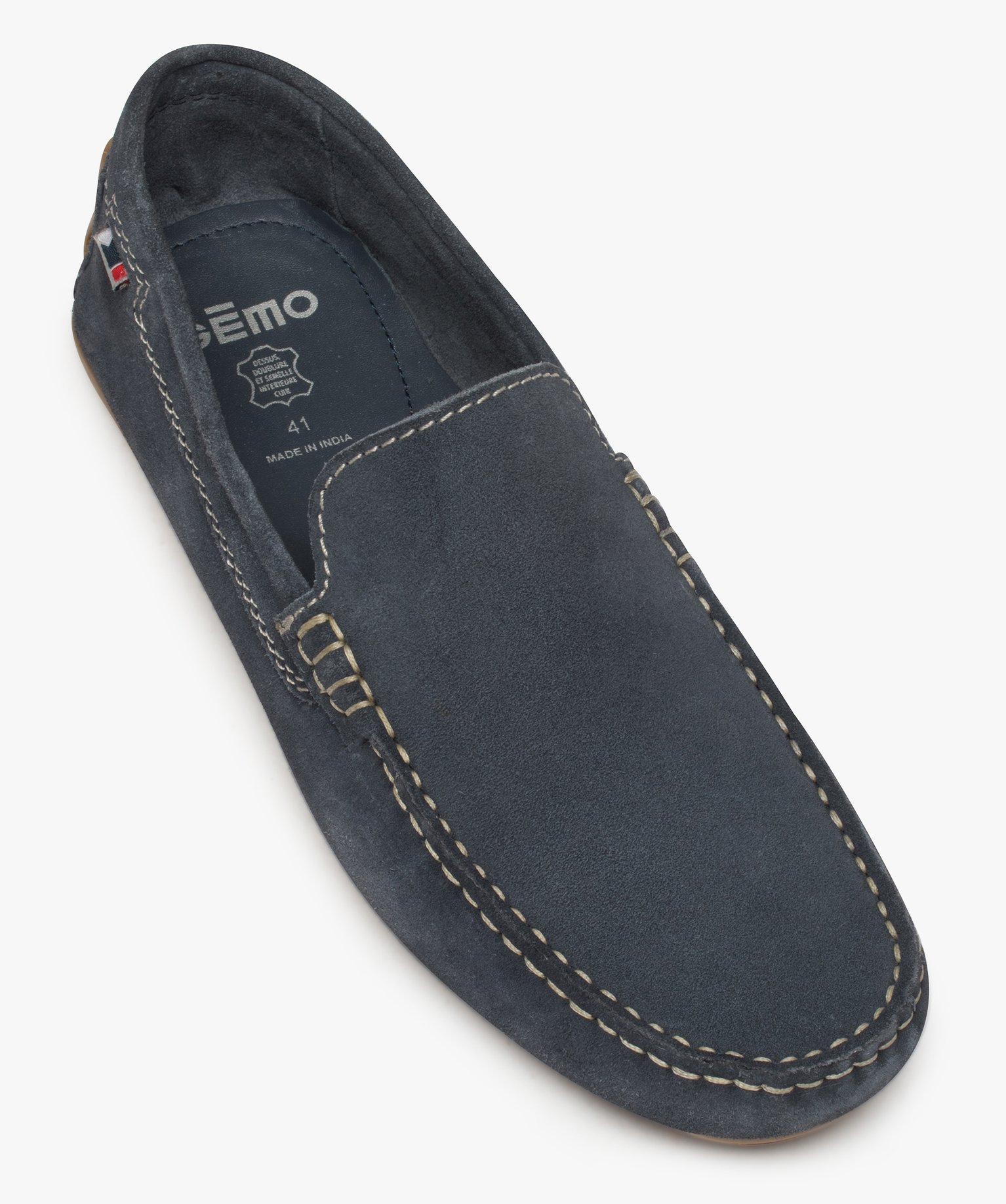Mocassins homme unis dessus et intérieur cuir bleu | GEMO