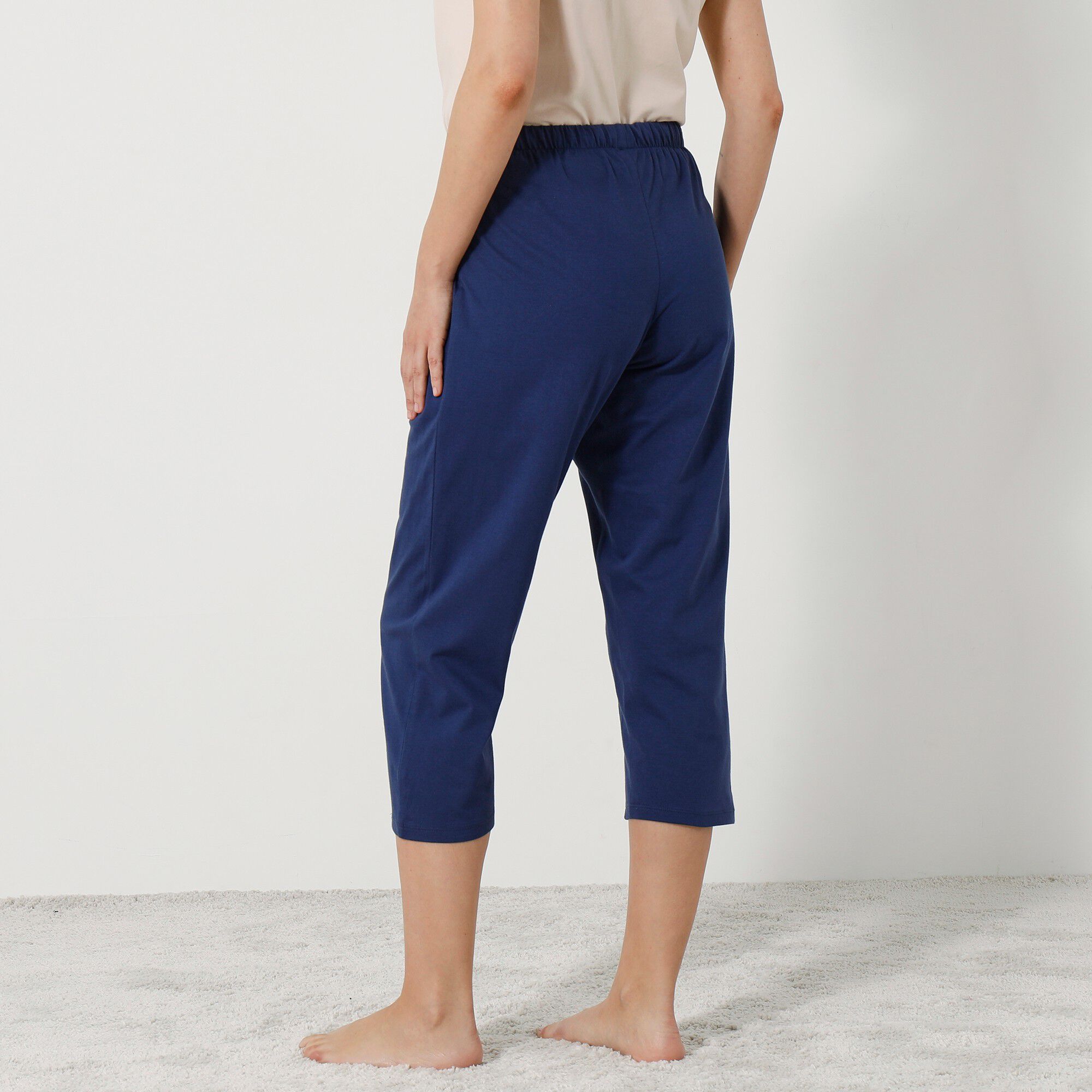 Pantacourt pyjama coton uni avec noeud imprimé floral
