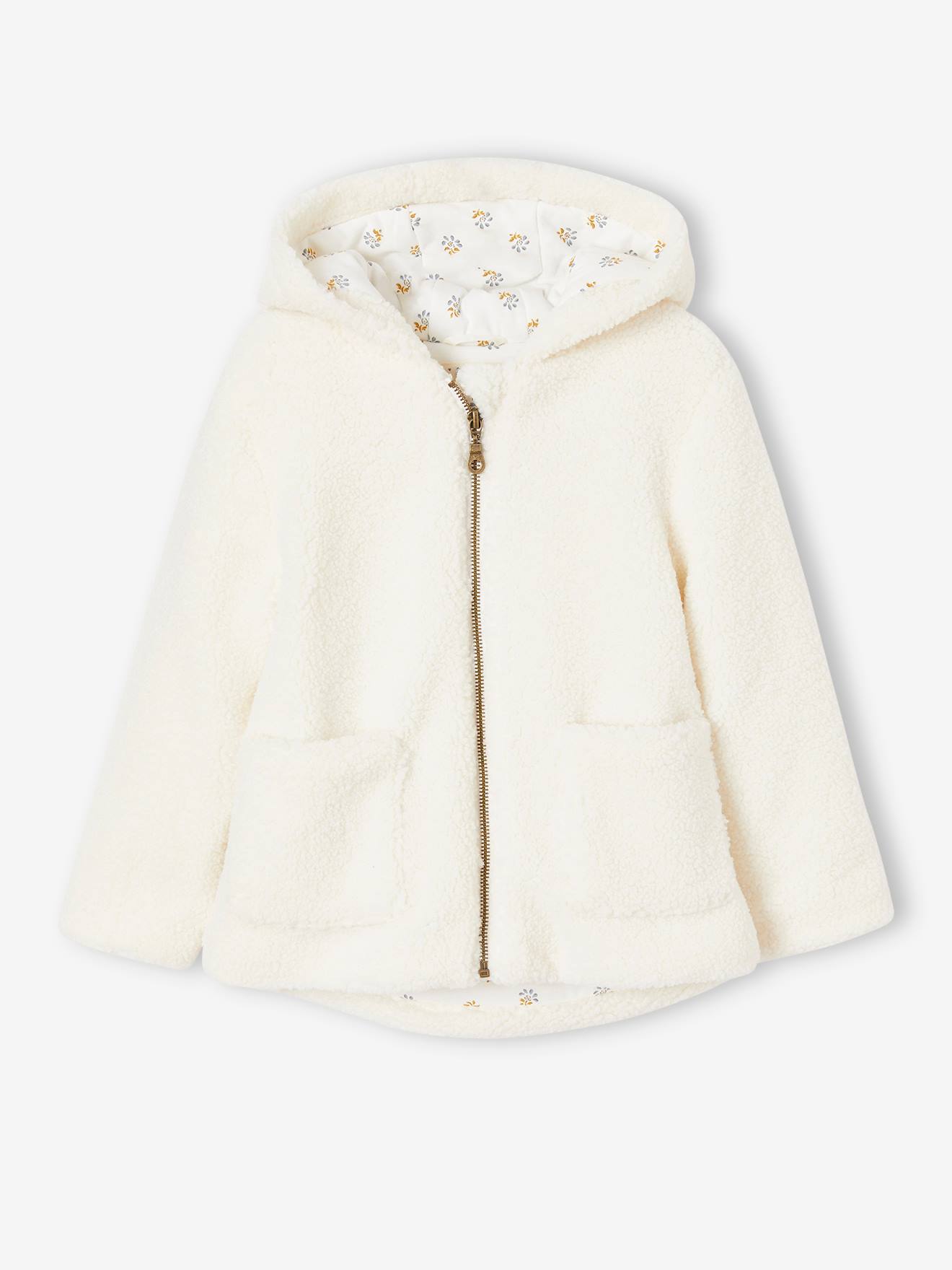 Veste à capuche en sherpa fille ivoire