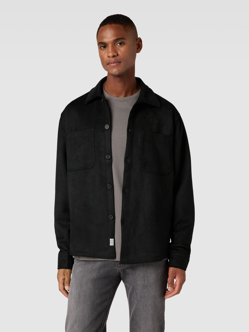 Relaxed Fit Overshirt mit aufgesetzten Brusttaschen in schwarz