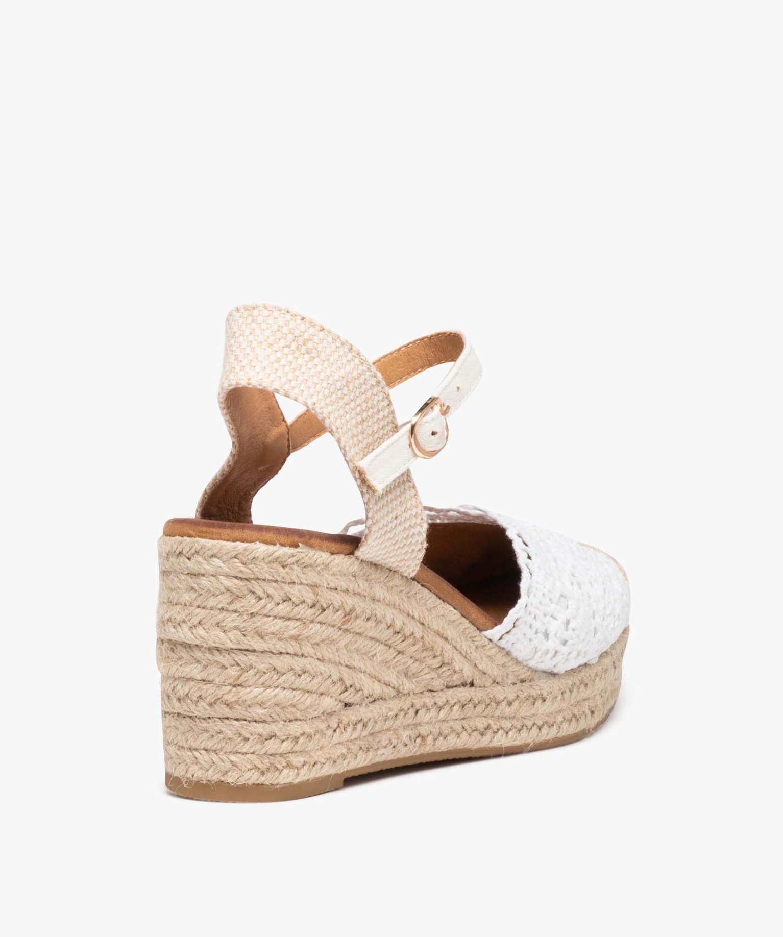 Sandales femme compensées en jute avec dessus brodé blanc | GEMO