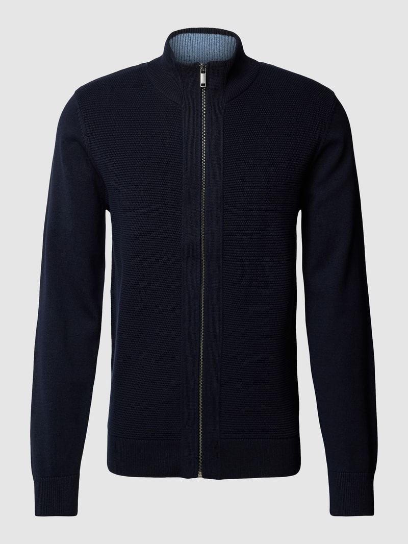 Strickjacke mit Stehkragen in marineblau