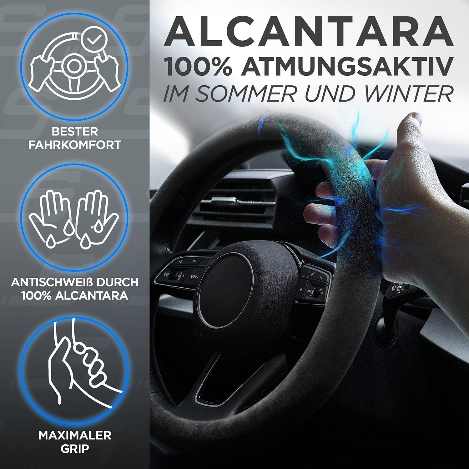 Original Alcantara Premium Lenkradbezug schwarz-blau von S-TETIC® - ATU