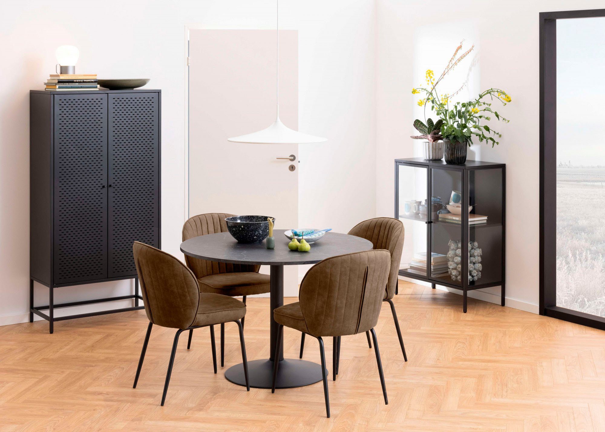 ACTONA GROUP Esstisch Ibiza (1-St), Esstisch rund Ø 110 cm, Schwarz, mit Trompeten Gestell, Tulpentisch