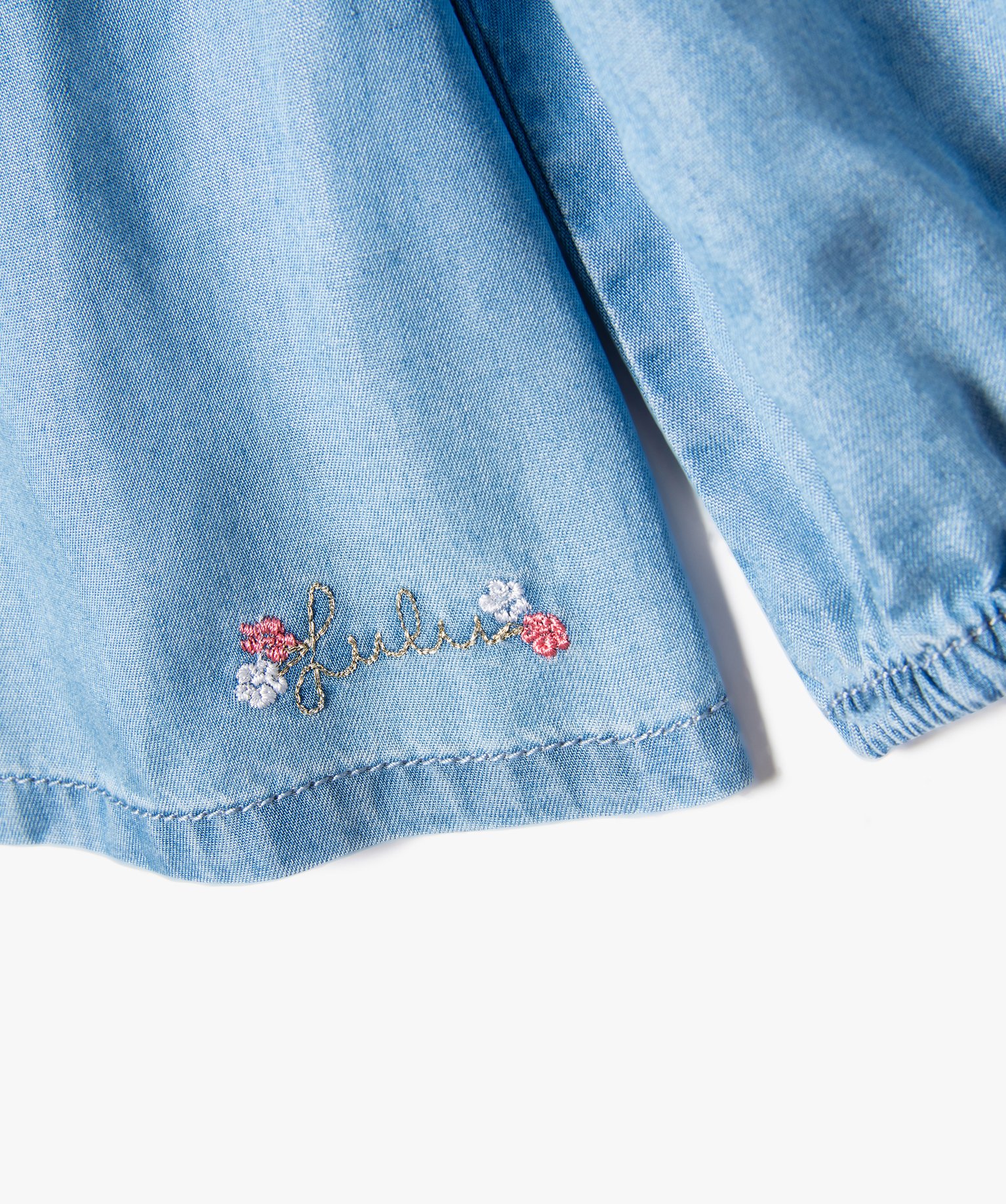 Blouse trapèze à manches longues et col brodé bébé fill... chambray | GEMO
