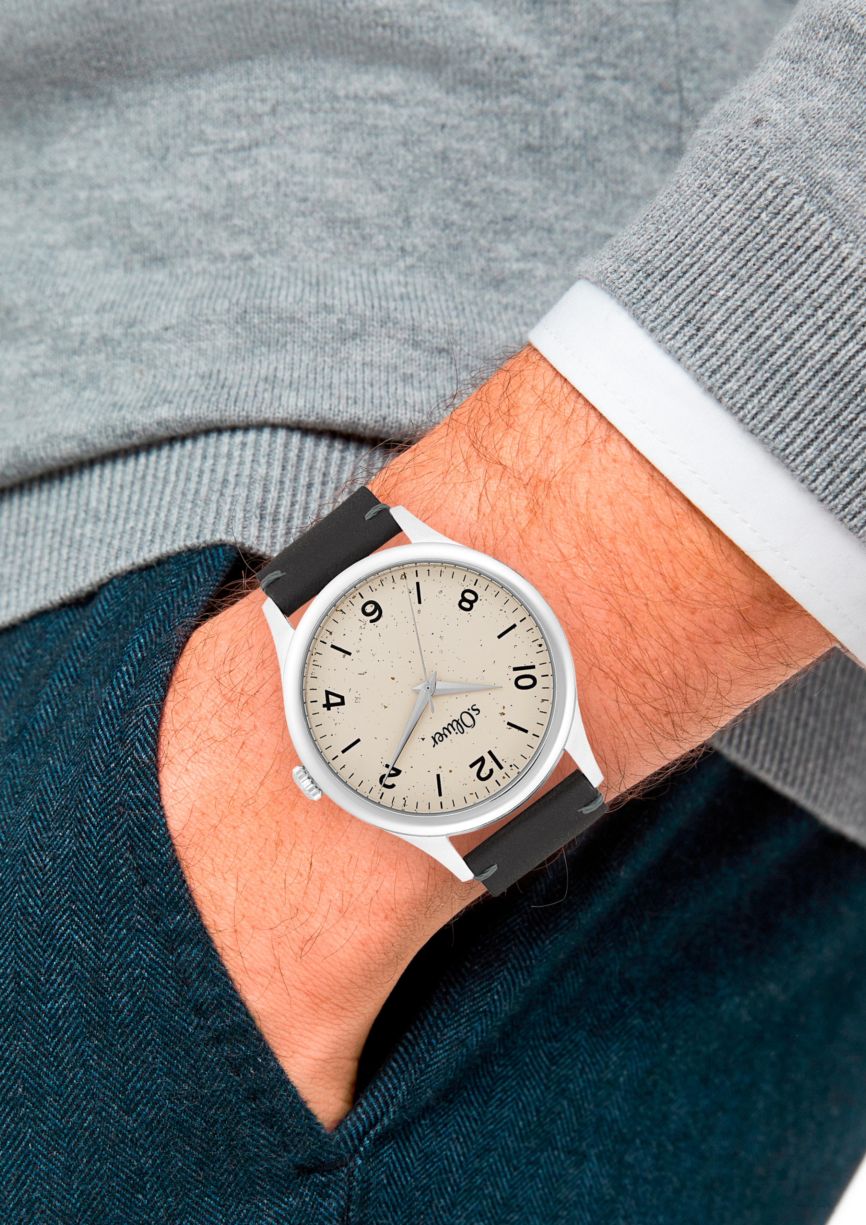 Klassische Edelstahluhr mit Lederarmband  6006362-99B0