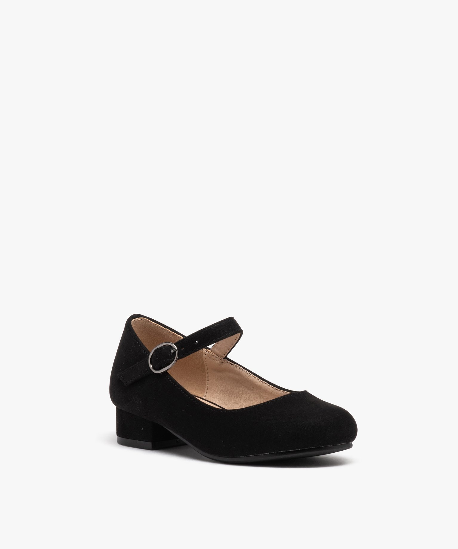 Ballerines fille unies en suédine et à petit talon carré noir | GEMO