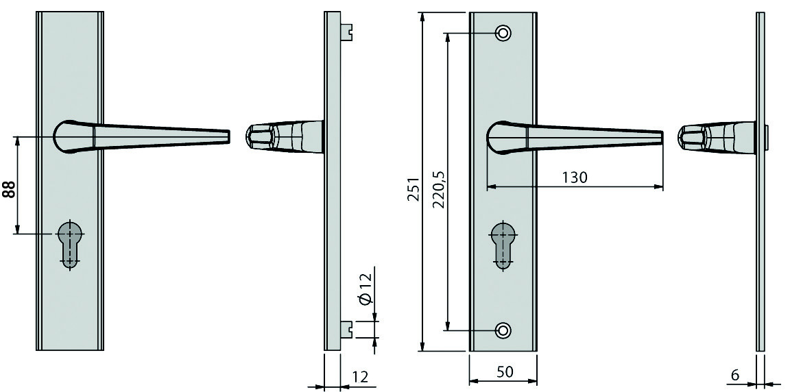 Basi Vollmaterial-Schutzbeschlag - Lochung: PZ - Alu F2 - DG - Ö-Norm - 88/8.5 mm