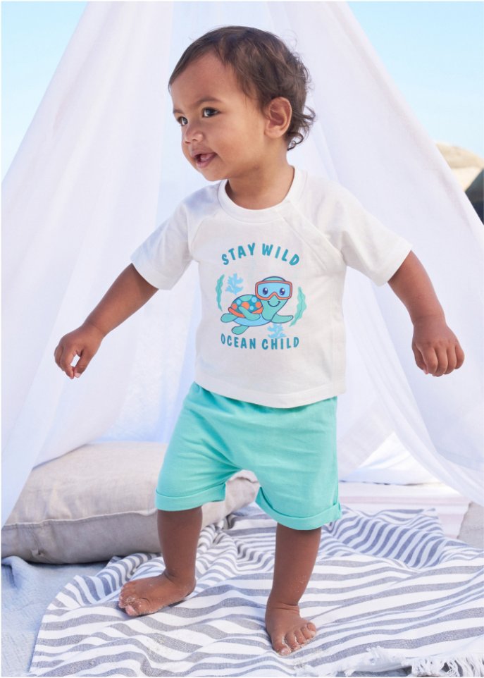 Baby T-Shirt mit Knopfleiste aus Bio-Baumwolle (2er Pack)