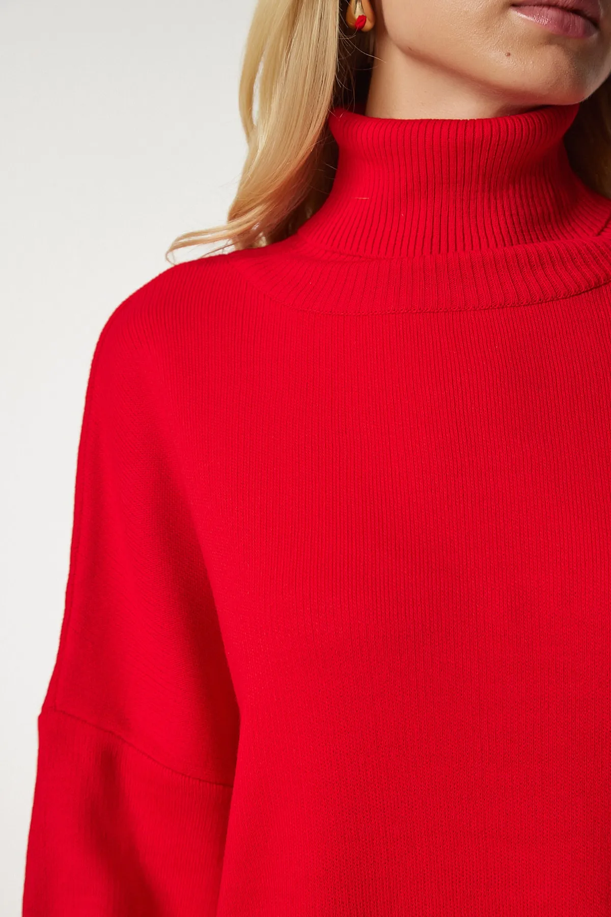 Happiness İstanbul  Roter Rollkragenpullover in Übergröße für Damen BV00084