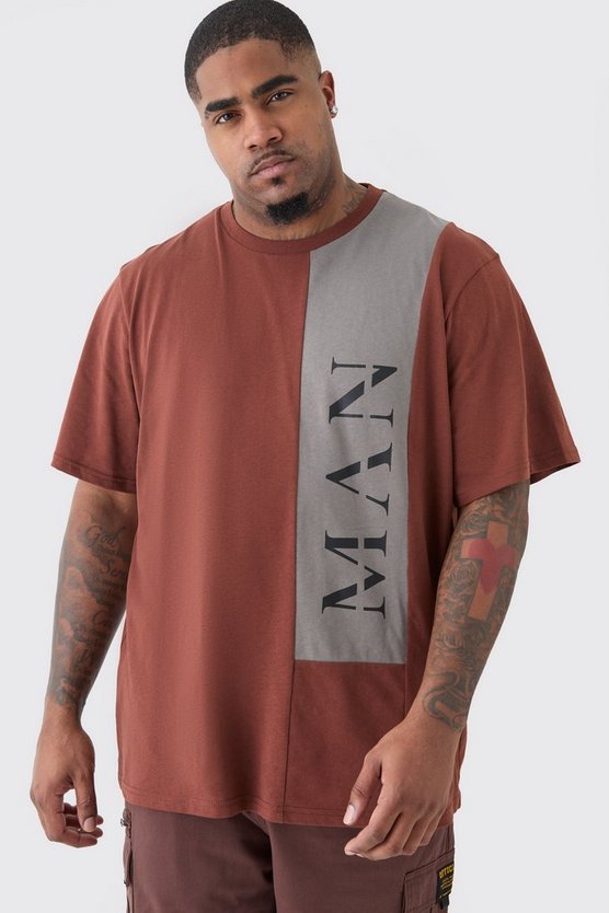 Plus Man Roman Colorblock T-Shirt in braun