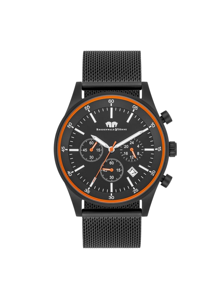 Rhodenwald & Söhne Herren Chronograph schwarz Edelstahl schwarz in schwarz günstig kaufen 23 cm