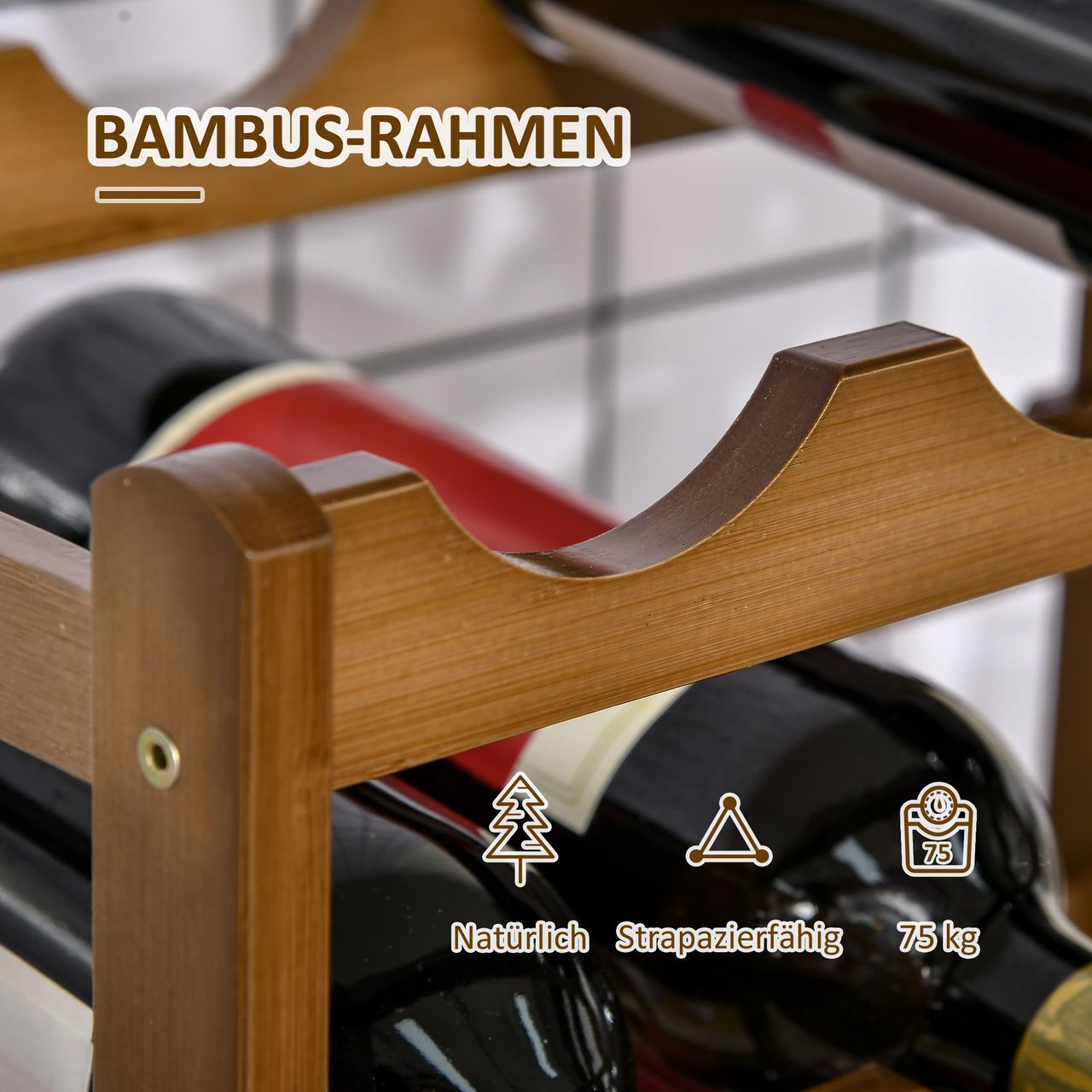 HOMCOM Weinregal Flaschenregal für 16 Flaschen Weinhalter aus Bambus Natur