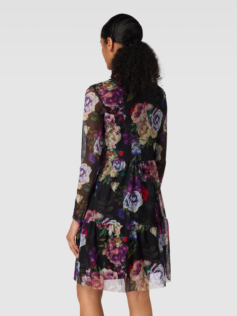 Knielanges Kleid mit floralem Muster in schwarz