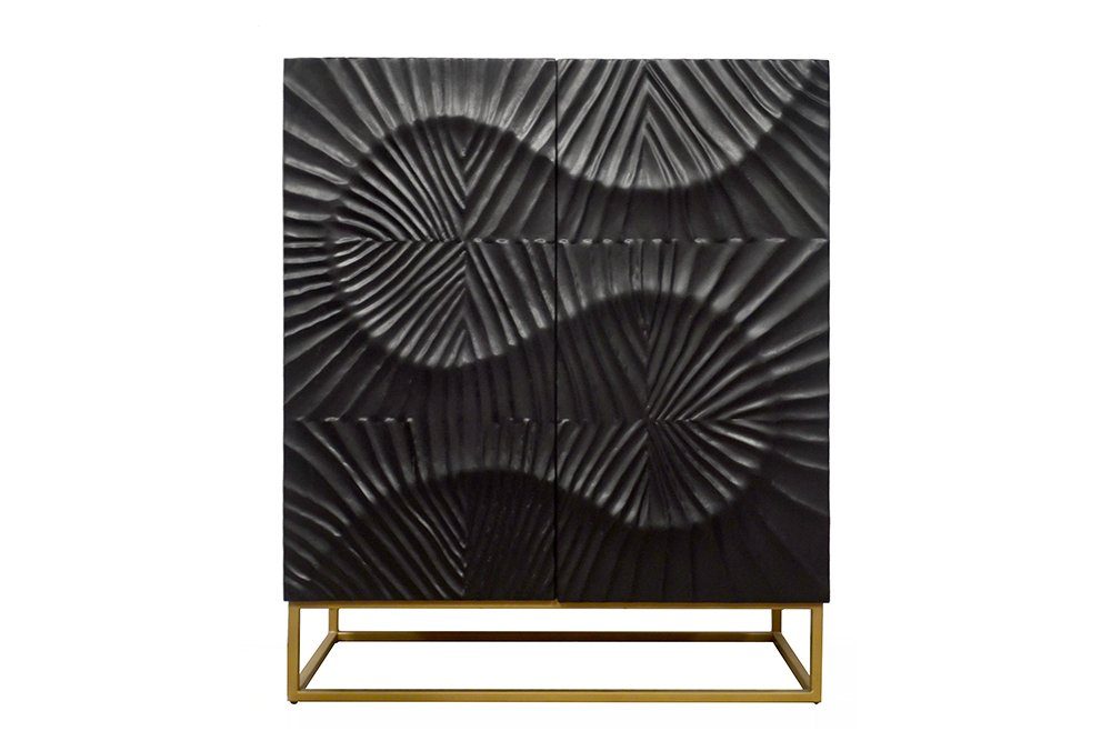 riess-ambiente Highboard SCORPION 120cm schwarz, Massivholz · Schrank · 3D Schnitzereien · Handarbeit · Wohnzimmer
