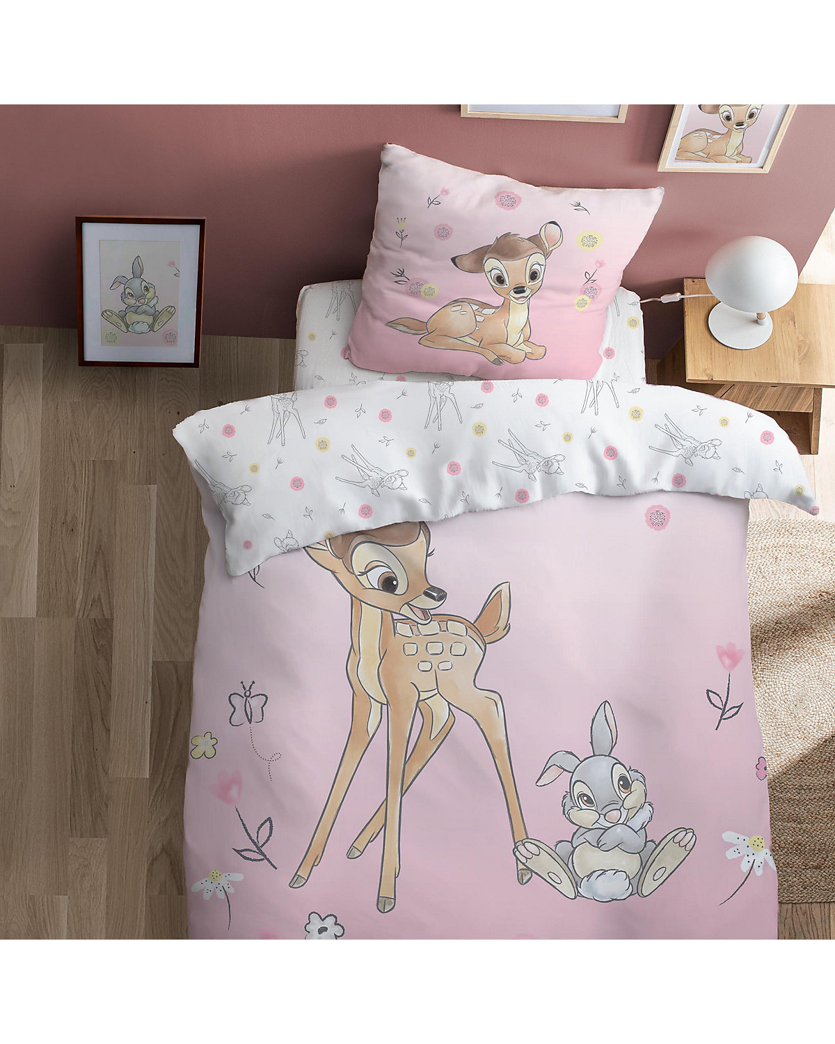 Wende-Kinderbettwäsche   Bambi Flowers, Renforcé, 135 x 200 + 80 x 80 cm
