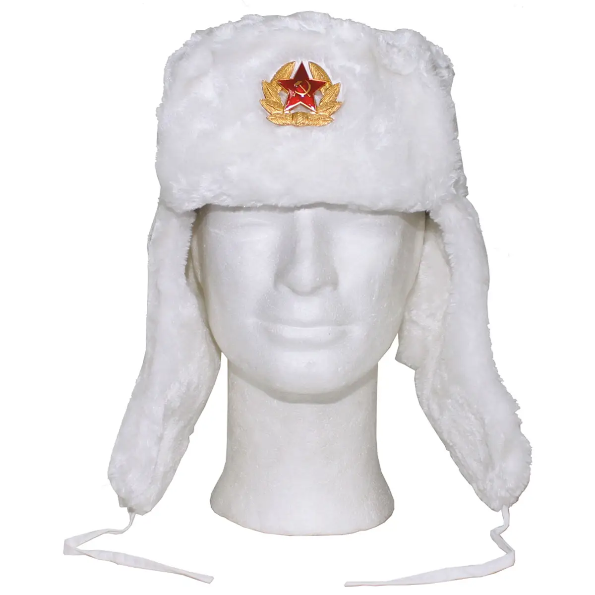 Russische Fellmütze mit Abzeichen weiß