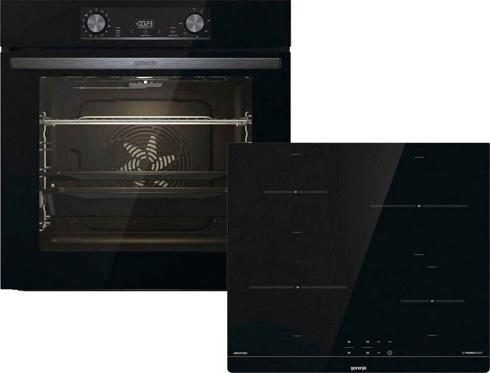 GORENJE Backofen-Set BLACKSET2, mit 1-fach-Teleskopauszug, Aqua Clean