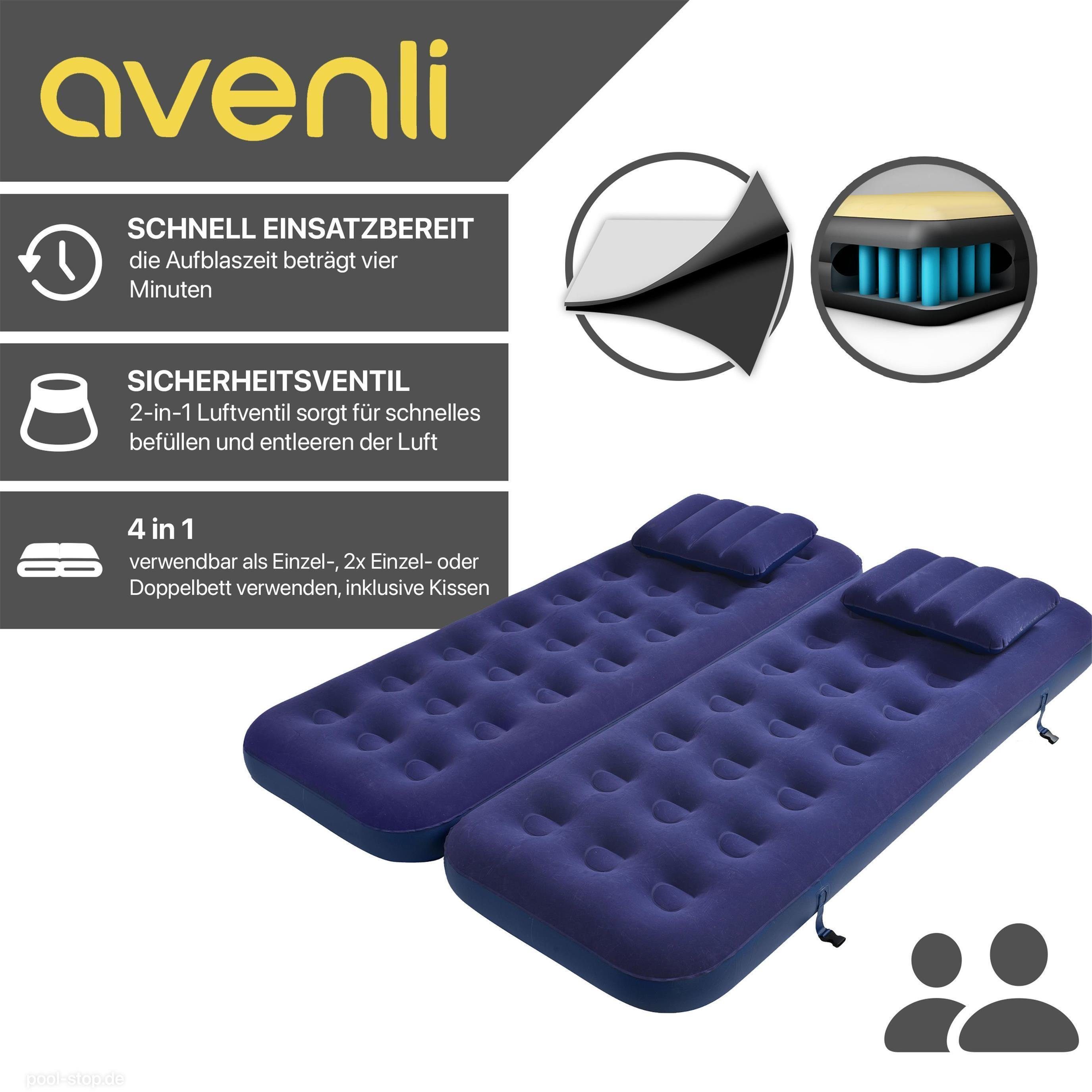 Avenli Luftbett Campingbett aufblasbar, (Luftmatratze für 2 Personen), 4-in-1 aufblasbares Gästebett inklusive 2 Kissen