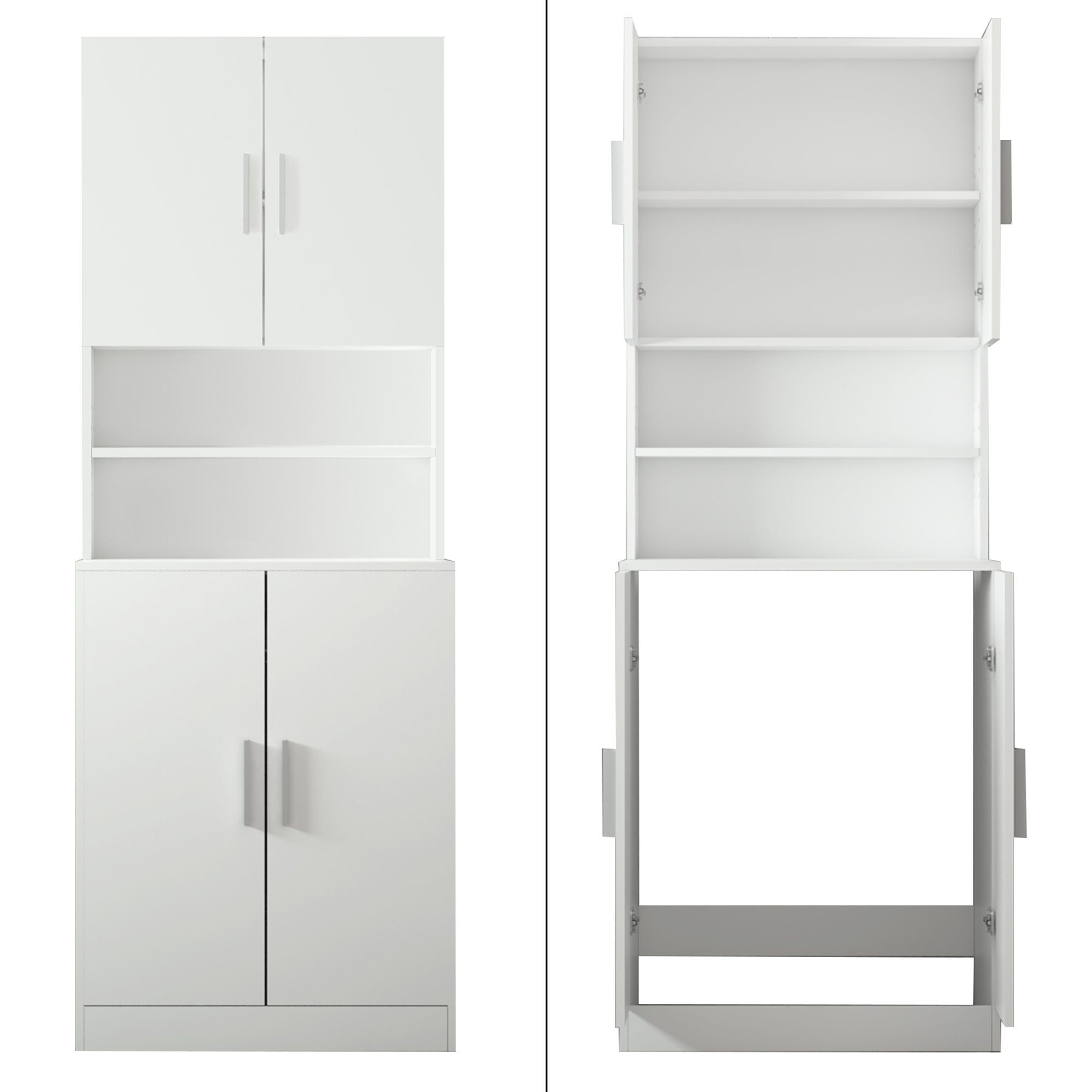 ECD Germany Waschmaschinenumbauschrank Waschmaschinenschrank Hochschrank Umbauschrank Überbau Weiß 190x70cm 4 Türen MDF