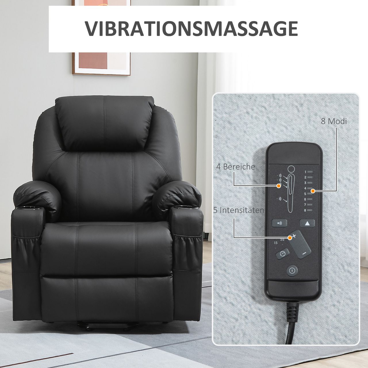 HOMCOM Elektrischer Aufstehsessel, Massagesessel mit Liegefunktion, Schwarz