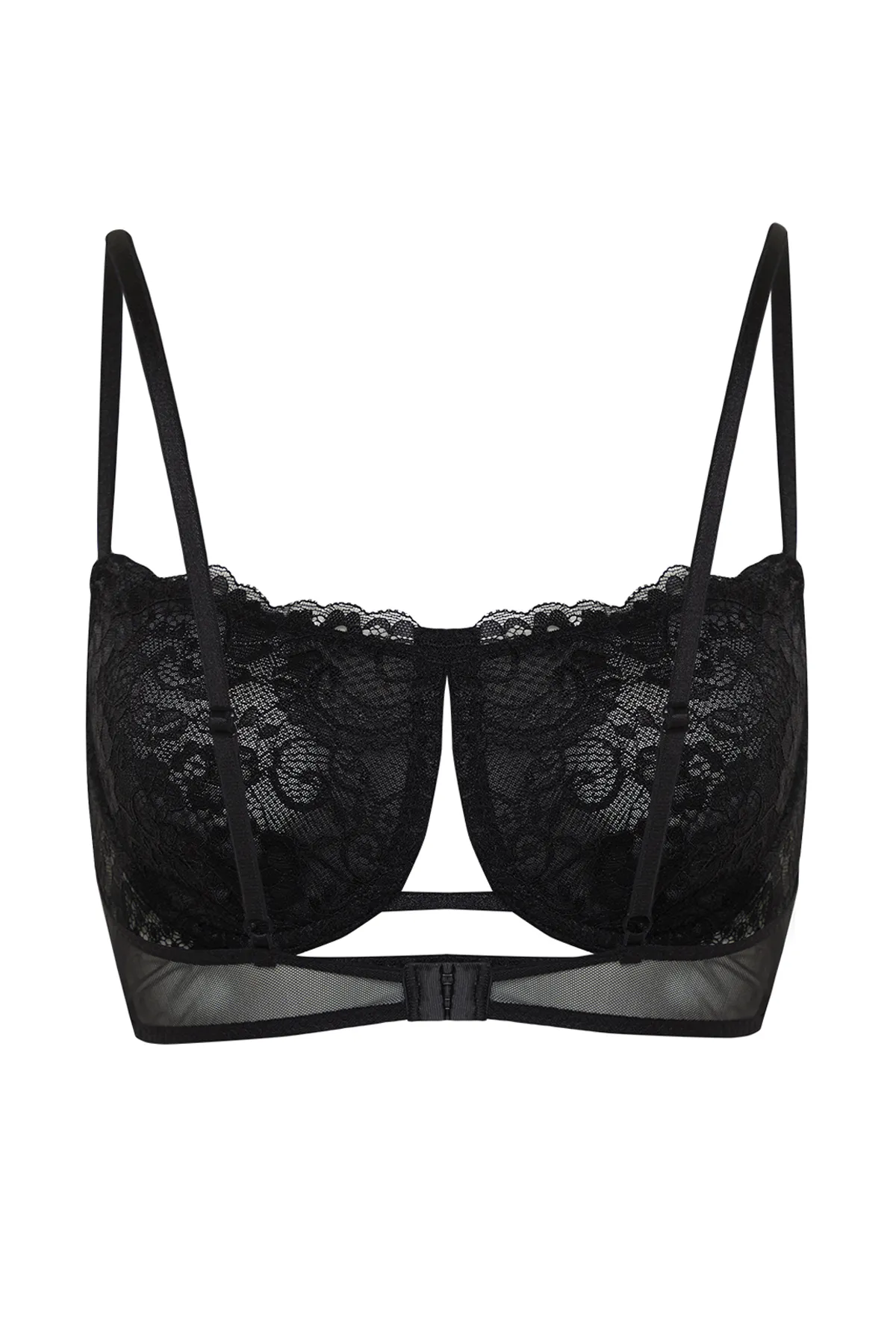 Trendyol Collection  Schwarzer Spitzen-Bustier-BH mit Trägern und ohne Kappe, Strick-BH THMSS24SU00034