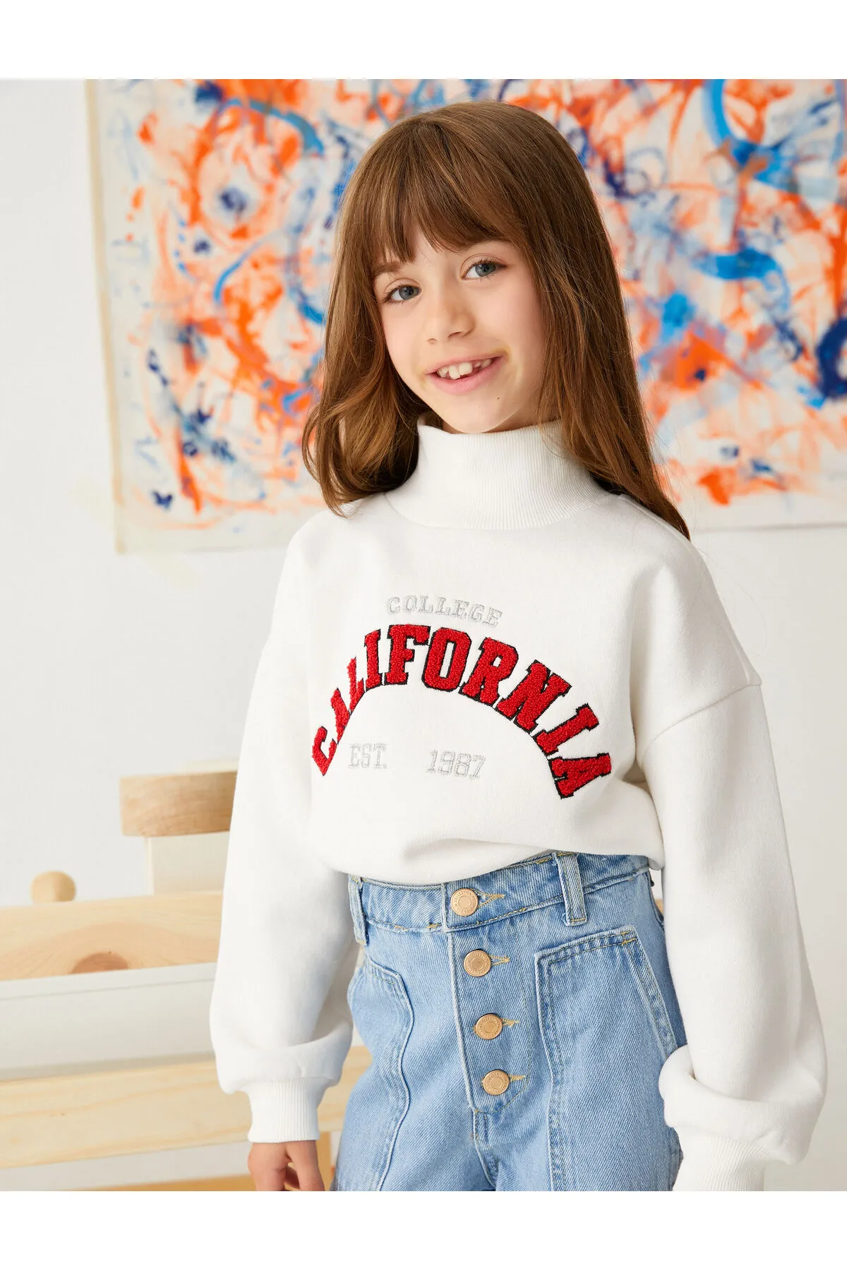 Koton  Crop Oversize College Sweatshirt Stehkragen mit Schleife