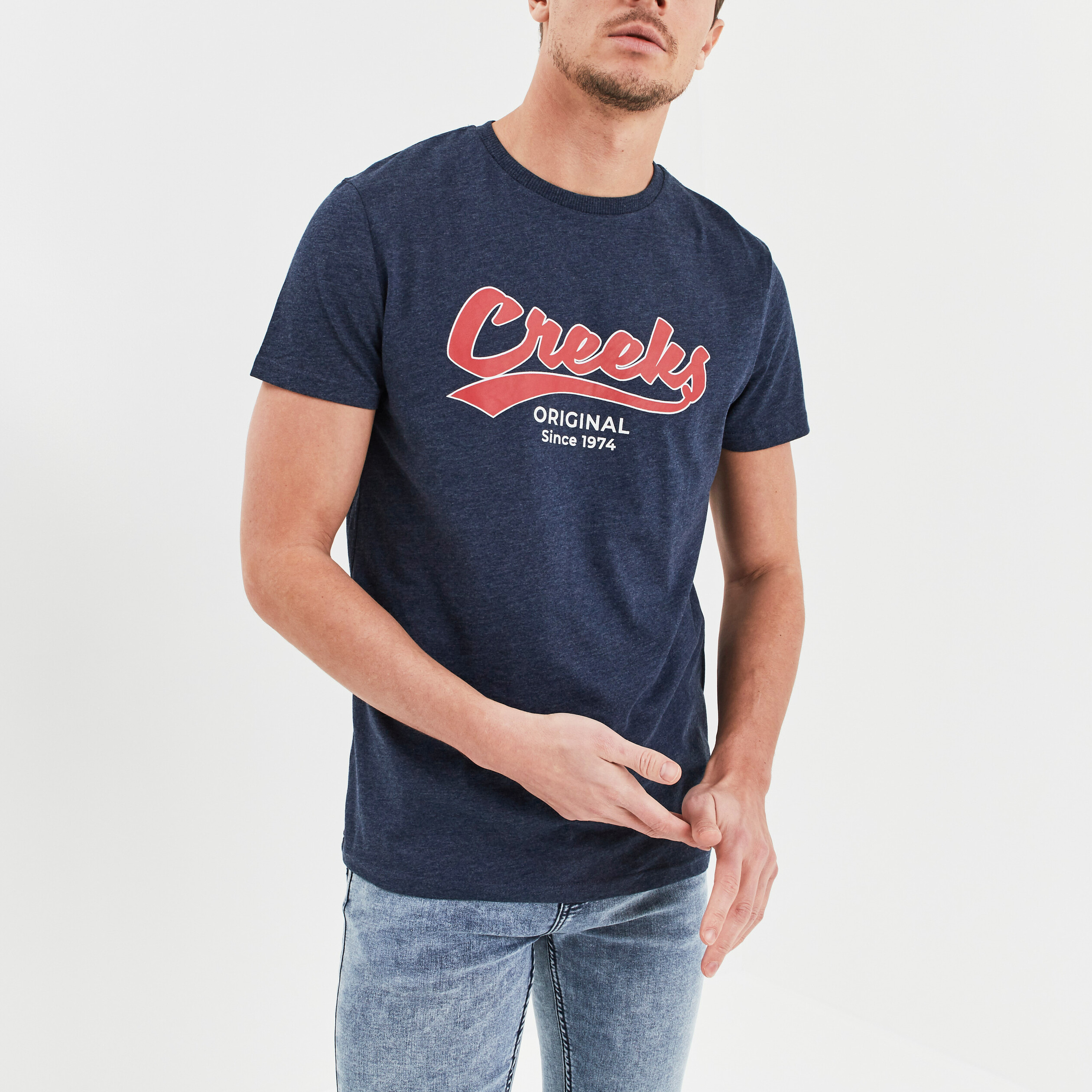T-shirt coton manches courtes Creeks bleu marine homme | La Halle