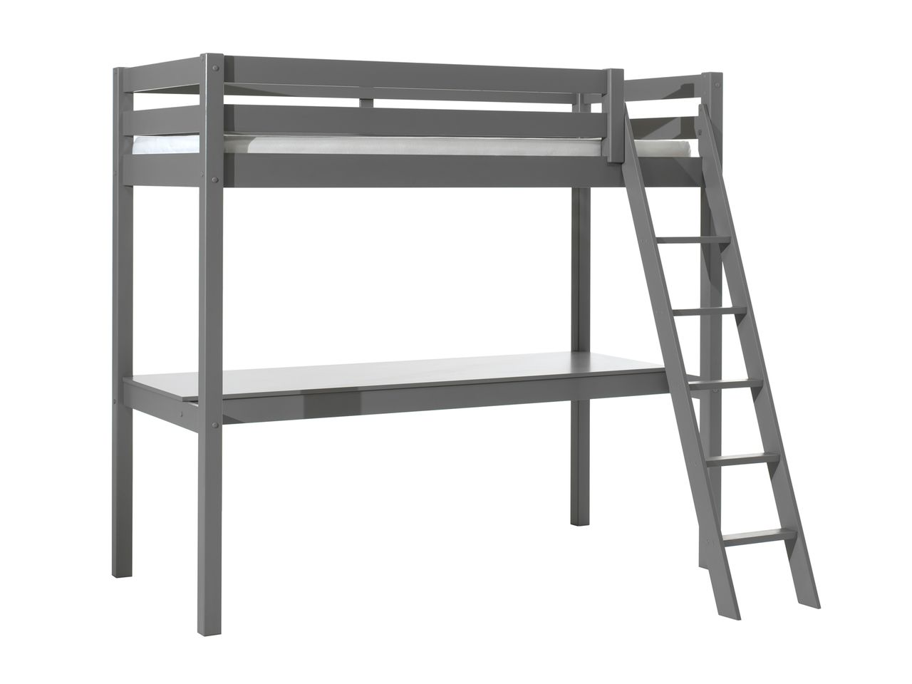 VIPACK Hochbett mit Liegefläche 90 x 200 cm und großer Schreibtischplatte, Ausf. grau lackiert