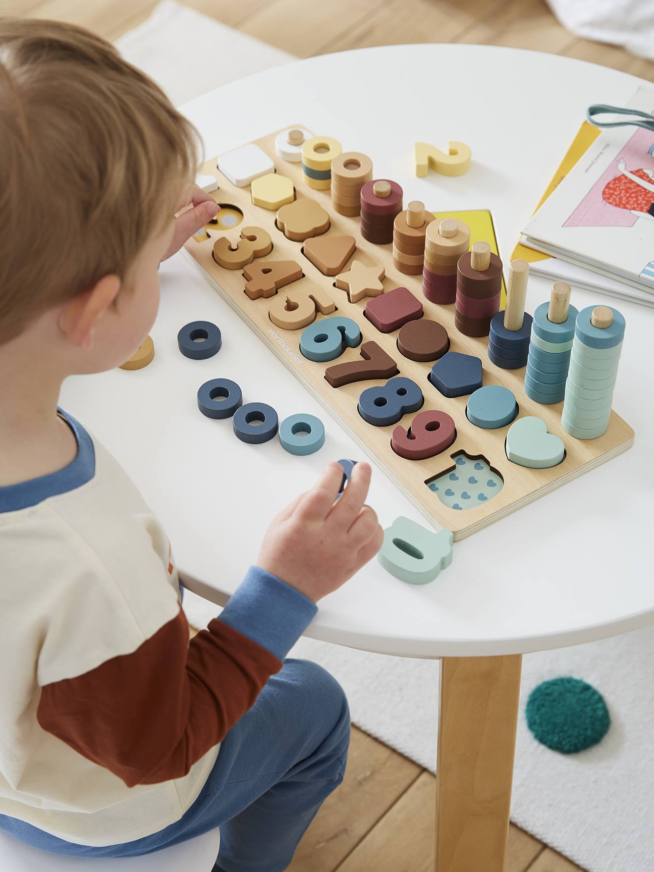 Vertbaudet Kinder Zahlen-Lernspiel, Holz FSC - beige