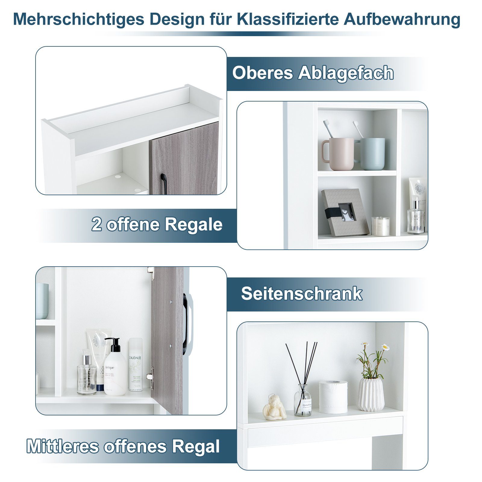 COSTWAY Waschmaschinenumbauschrank Toiletteregal mit 4 Regalen & 1 Tür