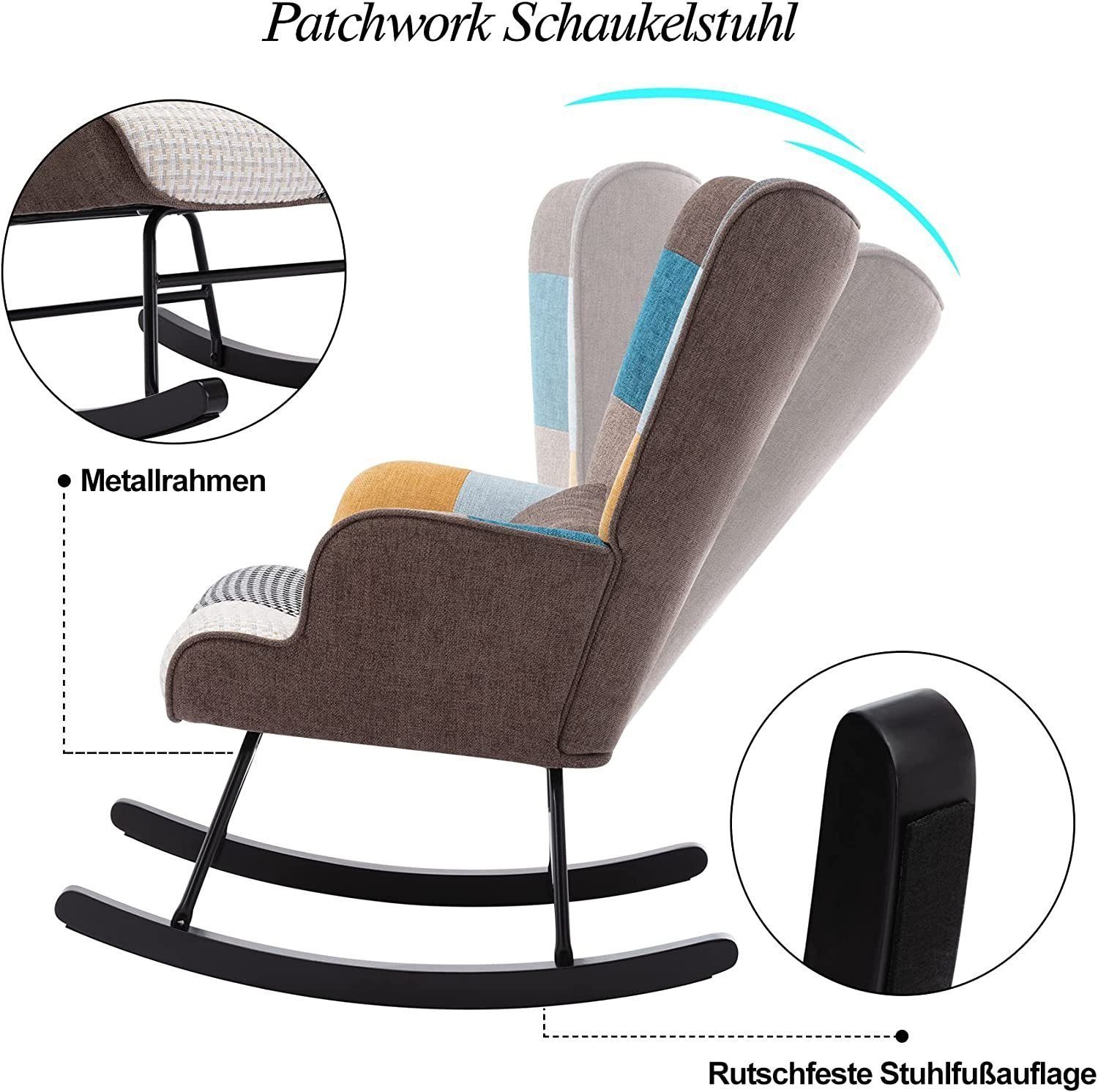 HomeMiYN Schaukelstuhl Schaukelstuhl Patchwork Sessel Schwingsessel Relaxstuhl Wohnzimmer, Aus holz