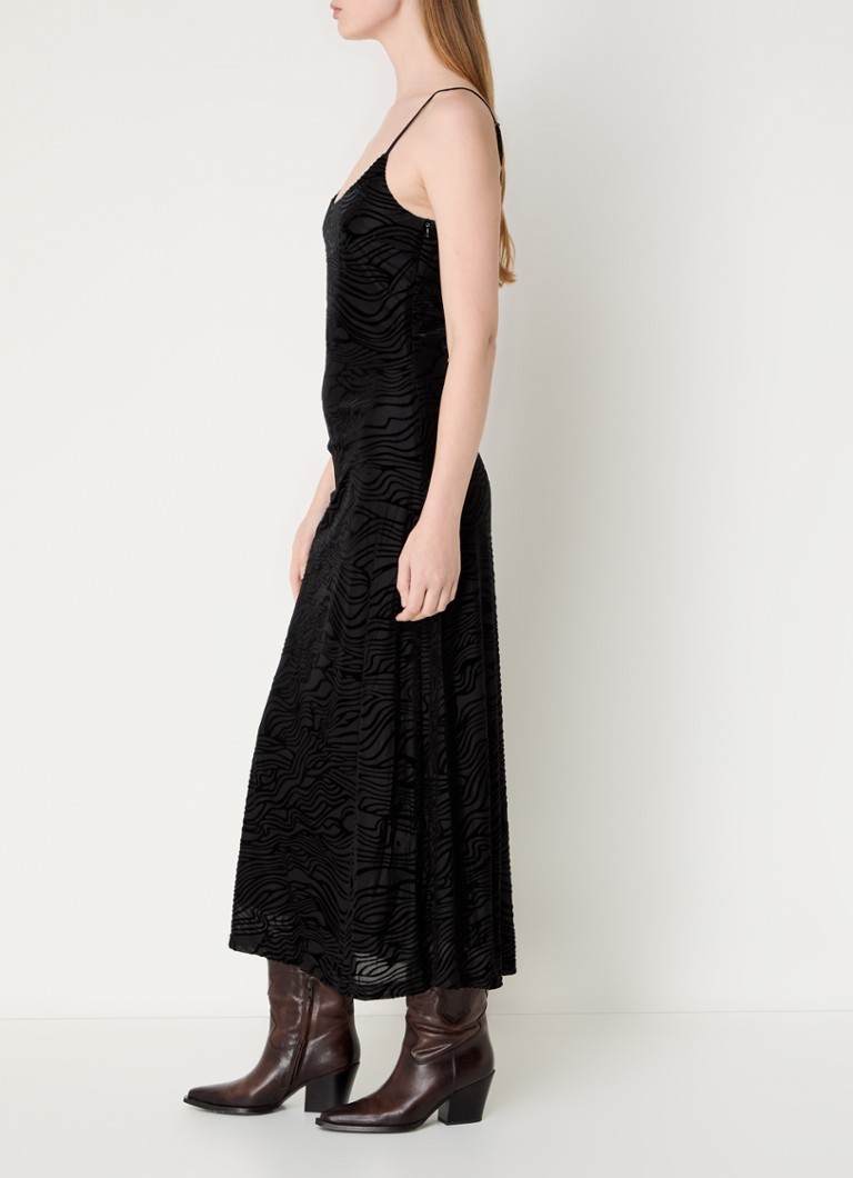 Vestido midi Neo Noir Sali con estampado de cebra y tirantes finos.
